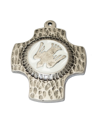 [MKR-89M3AWT] Croix murale métale - Colombe/émaille blanche (65x75mm)