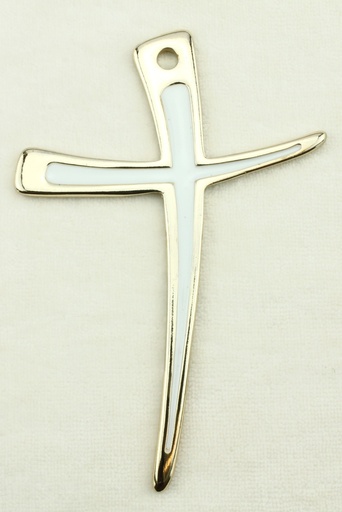 [MKR-89M7T1BL] Croix murale métale/doré - émaille blanche (70x100mm)