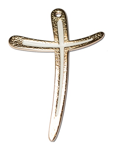 [MKR-89M8T2WT] Croix murale métale/doré - émaille blanche (90x130mm)