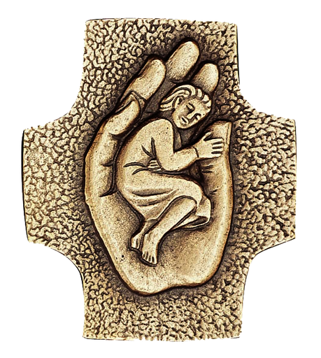 [MRL-800216] Kreuz bronze/MRL - 'Kind in einer Hand' (70x85mm)