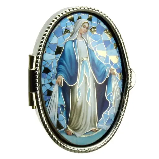 [PIL-09WON298] Pillendoos OLV Wonderdadige - ovaal/mozaïk (50x35x18mm)