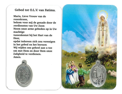[PRT-11FATNL] Gebedskaartje/medaille - OLVrouw Fatima NL (55x85mm)