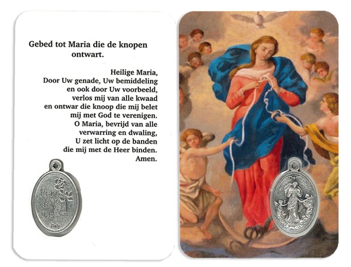[PRT-11MQNNL] Gebedskaartje/medaille - Maria die knopen ontwart NL (55x85mm)