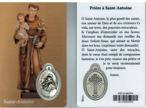 [PRT-31ANTFR] Carte de prière/médaille - St Antoine FR (55x85mm)