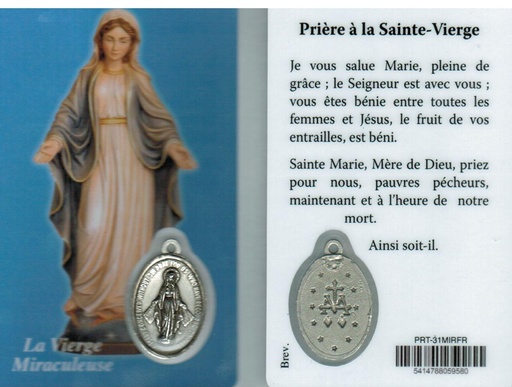[PRT-31MIRFR] Gebedskaartje/medaille - Vierge Miraculeuse FR (55x85mm)
