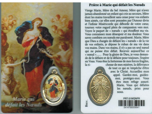 [PRT-31MQNFR] Gebedskaartje/medaille - Marie qui défait des noeuds FR (55x85mm)