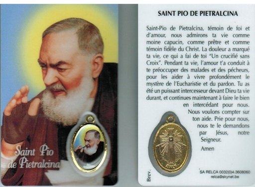 [PRT-31PIOFR] Carte de prière/médaille - P Pio FR (55x85mm)