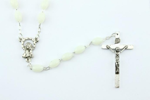 [RZK-05F202LG] Rosaire - perles plastiques sur chaîne - fluorescant (8x5mm)