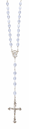 [RZK-05IM2BL] Chapelet - imitation nacre/chaîne - ovale/bleu (4x6mm)