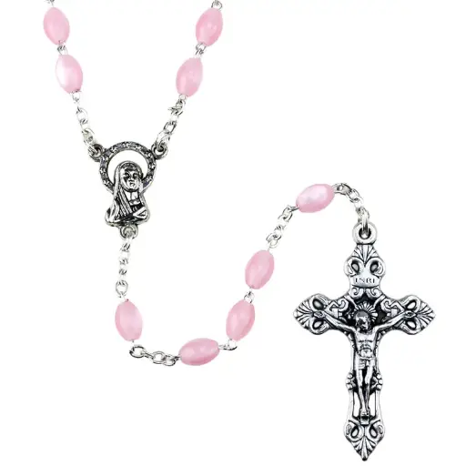 [RZK-05IM2RS] Rozenkrans - imitatie parelmoer/ketting - ovaal/rose (4x6mm)