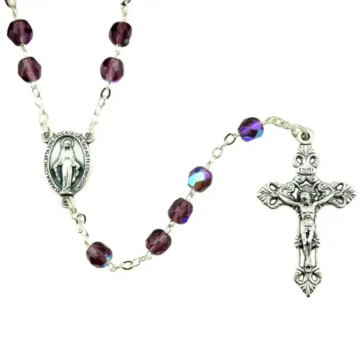 [RZK-05IR6AME] Rozenkrans - immitatie kristalparels/ketting - amethist (⌀ 6mm)