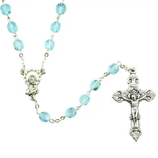 [RZK-05IR6AQ] Rosaire - immitation cristal/chaîne - aquamarine (⌀ 6mm)