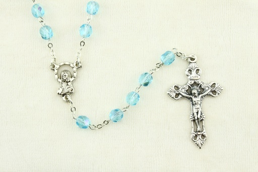 [RZK-05IR6AQ] Rosaire - immitation cristal/chaîne - aquamarine (⌀ 6mm)