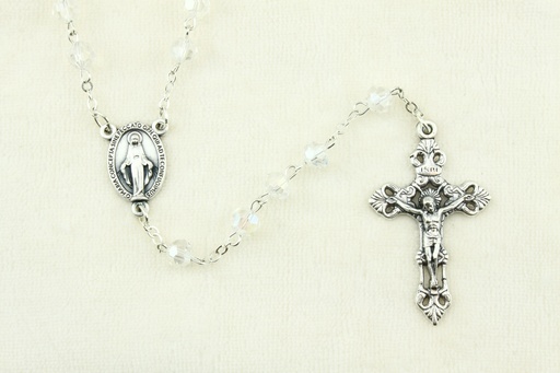 [RZK-05IR6WT] Chapelet - immitation cristal/chaîne - blanche (⌀ 6mm)