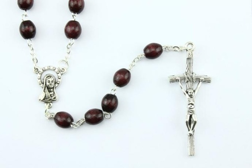 [RZK-05L202P] Rozenkrans - houten kralen/ketting - palissander (8x6mm)