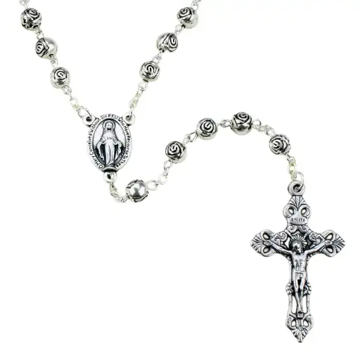 [RZK-05RM6A] Rozenkrans - metalen roosjes/ketting - verzilverd (⌀ 6mm)