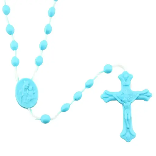 [RZK-091500BL] Rosaire - plastique/cordon - bleu (6x4mm)