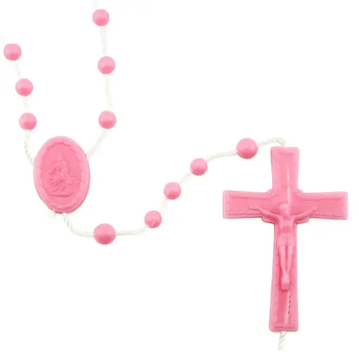 [RZK-091500RS] Rosaire - plastique/cordon - rose (⌀ 4mm)