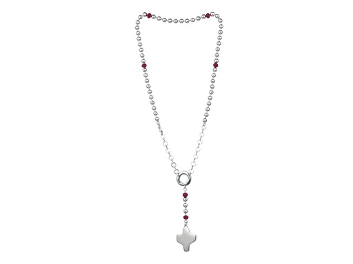 [RZK-09VI102RD] Chapelet avec fermeture - métal argenté - NP pierre rouge (⌀5mm)