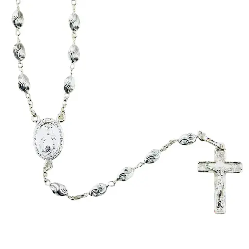 [RZK-10ZLCOR51] Chapelet argent rodhié - grain ovale/travaillé (7x4mm)