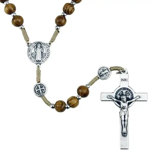 [RZK-35BEN340] Rozenkrans H Benedictus - olijfhouten kralen op koord › 6mm