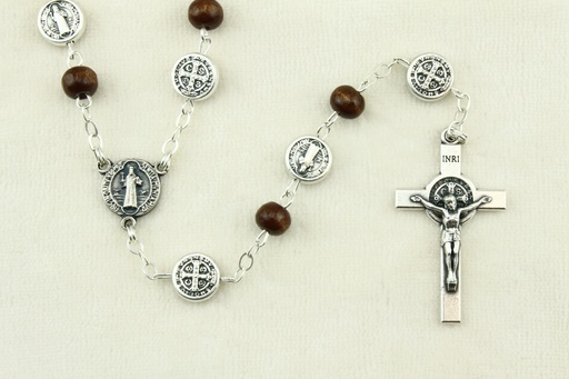 [RZK-40BEN105] Rozenkrans - hout/medaille - St Benedictus (7x6mm)