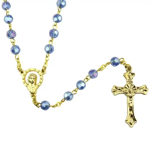 [RZK-40D38BL] Rozenkrans - imitatie kristal/vergulde ketting - blauw (⌀ 6mm)