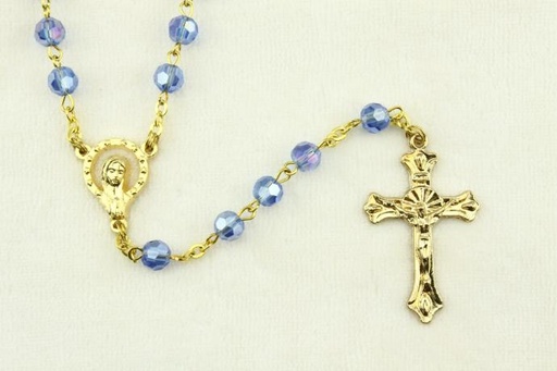 [RZK-40D38BL] Rozenkrans - imitatie kristal/vergulde ketting - blauw (⌀ 6mm)