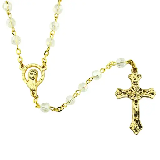 [RZK-40D38CRI] Chapelet semi-cristal/chaîne doré - blanc (⌀ 6mm)