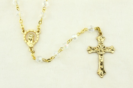 [RZK-40D38CRI] Rozenkrans - imitatie kristal/vergulde ketting - wit (⌀ 6mm)