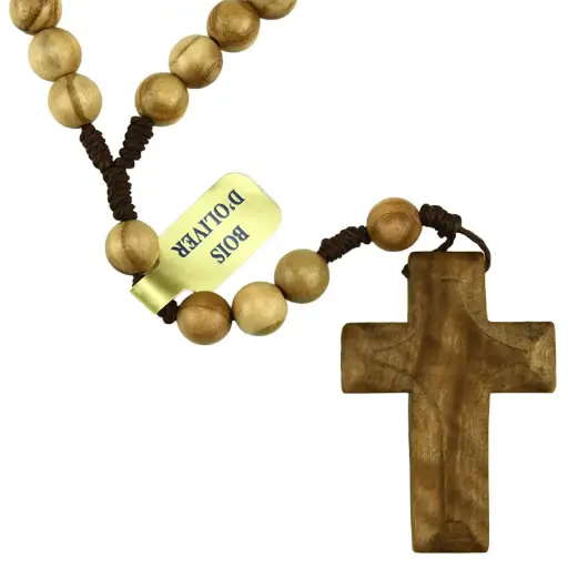 [RZK-40OL17] Chapelet - graines en bois d'olivier sur corde