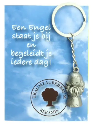 [SLH-01ENG01] Sleutelhanger Engel TZB - RVS - NL. tekst (30x17mm)