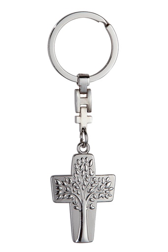 [SLH-30ADV135] Porte-clef Croix/abre de Vie - métal (70x30mm)