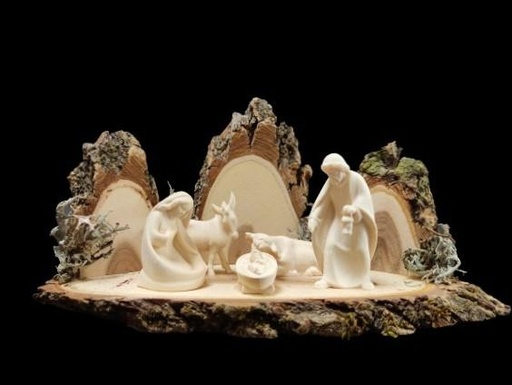 [STL-07KGR01N] Montage met 5 Krippefiguren/modern - H 6cm/holz/natuur - 20x10cm