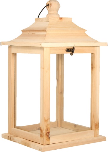 [STL-47S029-2] Lanterne En Bois Naturel, Grande - 29x29x51cm