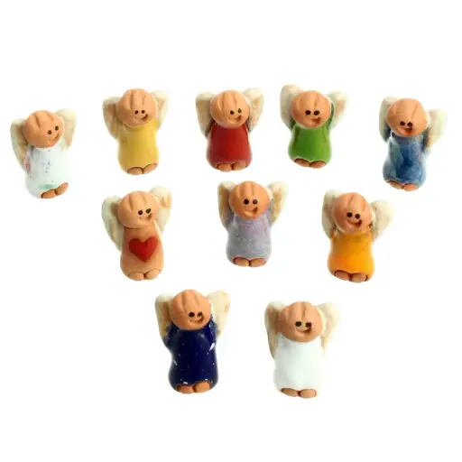 [WBG-01TC] Set van 10 terracotta engeltjes H 20mm/kleurenassortiment