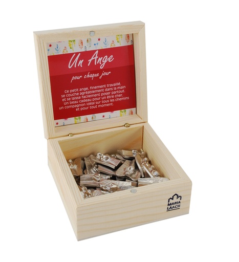 [WBG-08KIT13] Caisse en bois avec 25 anges/coeur -  métal 3x2cm