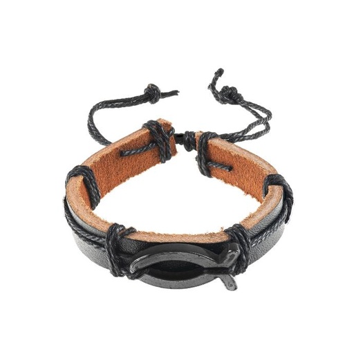 [ARM-72M003] Armband Leder/Kordel -Ichtus - sortiert