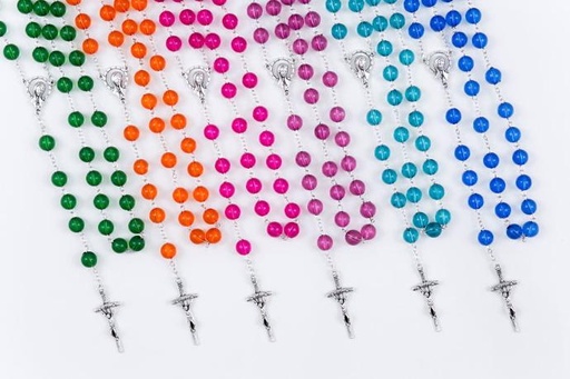 [RZK-72M003RS] Rosary - plastic/chaine - Rose (⌀ 8mm)