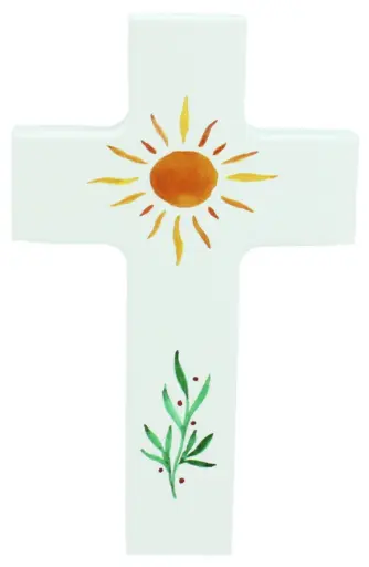 [MKR-01M002WT] Croix en bois/blanche - Soleil/herbe (90x150mm)