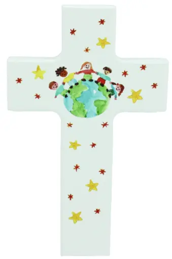 [MKR-01M005WT] Croix en bois/blanche - Enfant du Monde (90x150mm)