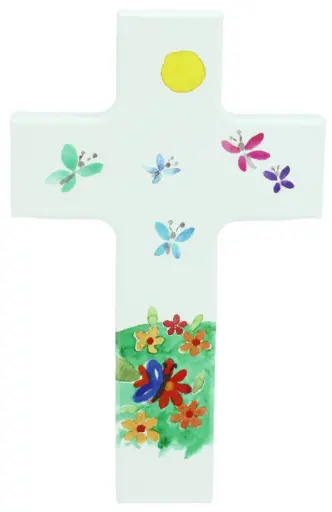 [MKR-01M006WT] Croix en bois/blanche - Pappilons (90x150mm)
