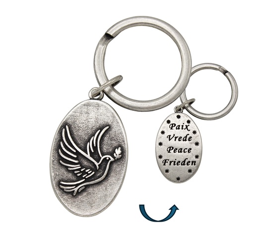 [SLH-17COL01] Porte-clef métal - Paix '4 Langues' (39x25mm)