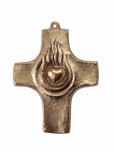 [MRL-802055] Croix murale bronze/MRL - 'Coeur brûlant' (70x90mm)