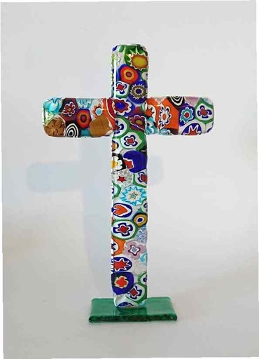 [GIR-82CROIX MILLEFIORI SUR SOCLE] CROIX millefiori sur socle 15,5x10cm