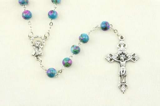 [RZK-05IM6TQ] Rosaire - imitation marbre/chaîne - turquoise (⌀7mm)