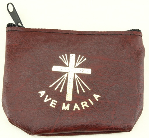 [ETU-40RZKM01BOR] Etui chapelet en cuir - bordeaux - Ave Maria (90x70mm)