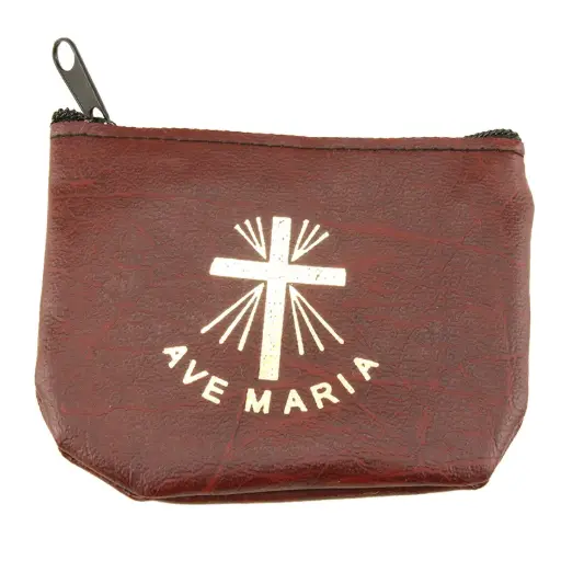 [ETU-40RZKM01BOR] Rozenkranszakje - leder/bordeaux - Ave Maria (90x70mm)