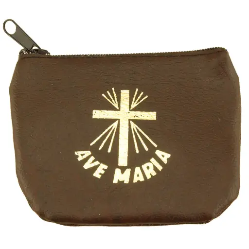 [ETU-40RZKM01BR] Rozenkranstäsche - Leder/Braun - Ave Maria (90x70mm)
