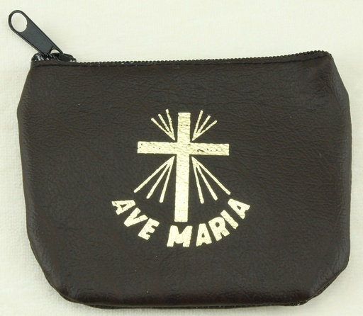 [ETU-40RZKM01BR] Rozenkranszakje - leder/bruin - Ave Maria (90x70mm)